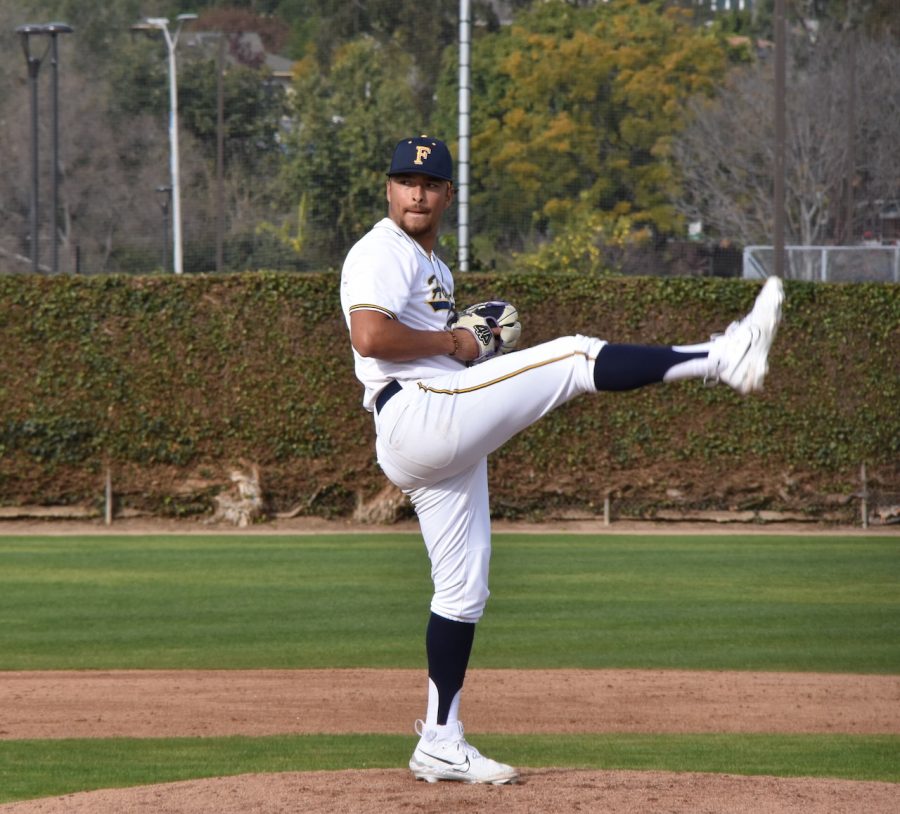 Sophomore+closing+pitcher%2C+Nathan+McManus+showing+his+delivery+Thursday+Feb.+2%2C+2023+home+game.+McManus+seals+the+win+6-2.+Photo+credit%3A+Gerardo+Chagolla