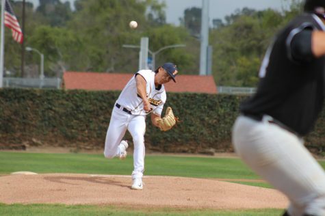 Starting Pitcher sophomore Masen McDonnell trying to execute a great pitch during Saturday, Feb.11, 2023 afternoon home game. Photo credit: Phil Thurman