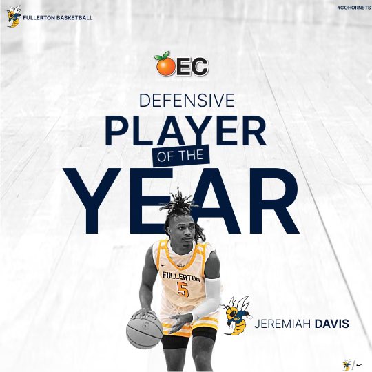 Freshman forward Jeremiah Davis was named Orange Empire Conference Defensive player of the year on Sunday night Feb. 19, 2023.