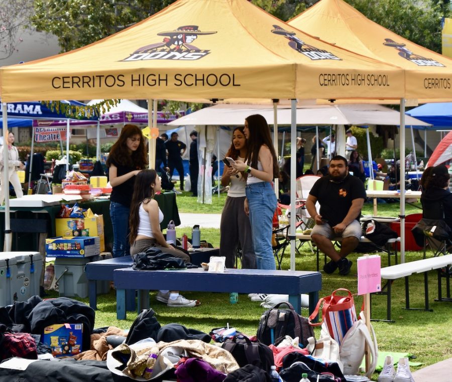 Cerritos High School students interact with each other and plan their activities at the Fullerton College High School Theater Festival on Mar. 17, 2023.