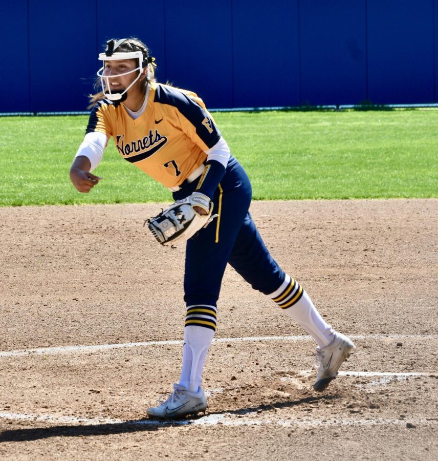 Freshman+starting+pitcher+Allyson+Fuentes+gets+the+win+at+home+on+Friday%2C+March+24%2C+2023%2C+with+a+score+of+4-1.+Photo+credit%3A+Gerardo+Chagolla