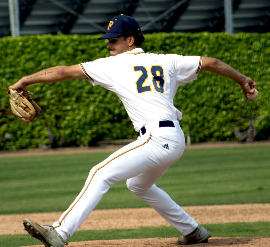 Starting RHP Deven Beasley danced around a lot of traffic in his five innings of work, allowing only two runs on eight hits along with two walks against OCC at home on Friday, Mar. 31.