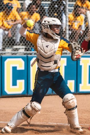 Freshman catcher Serina Vue checking the runner at second during the Hornets losing home game on Tuesday, April 18, 2023. Photo credit: Aaliyah Skipper