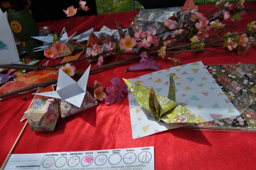 origami cranes and boxes at the Japan booth at the Fullerton College APIDA event, Monday, May 1, 2023.