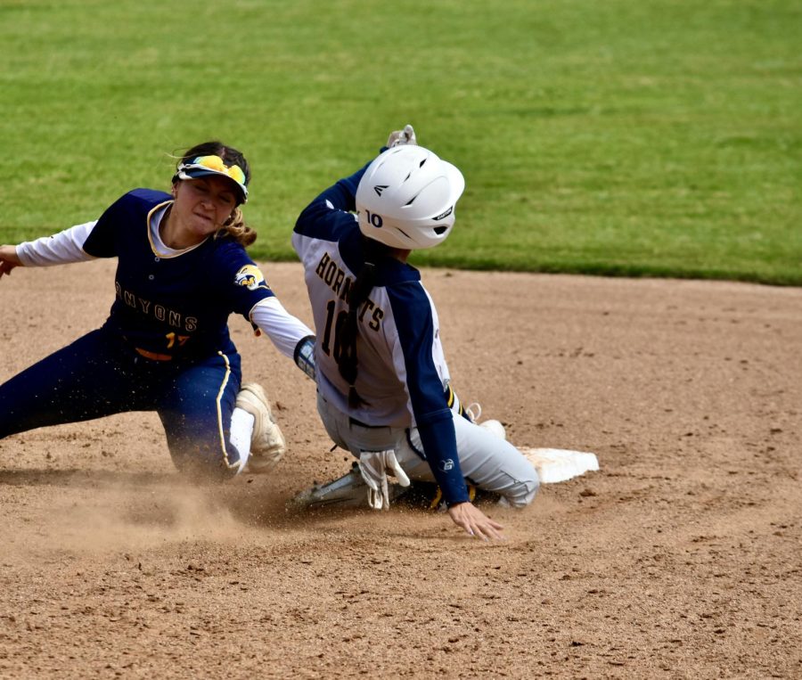 Freshman outfielder Coco Siono steals second base at the bottom of the fifth inning putting herself in scoring position during Friday's home game on May 5, 2023.