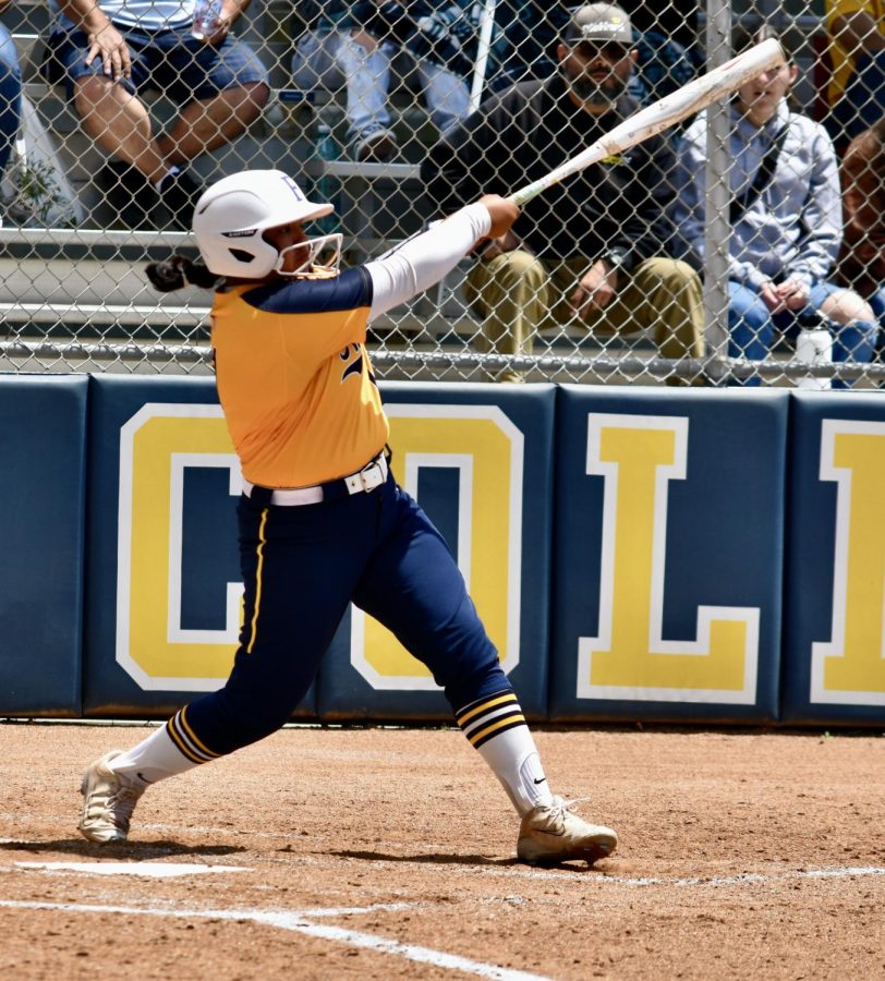 Sophomore designated player Olivia Nunez with a pop fly out in the fourth after a rally that caused some damage against the Cougars at home on Saturday, May 6, 2023.