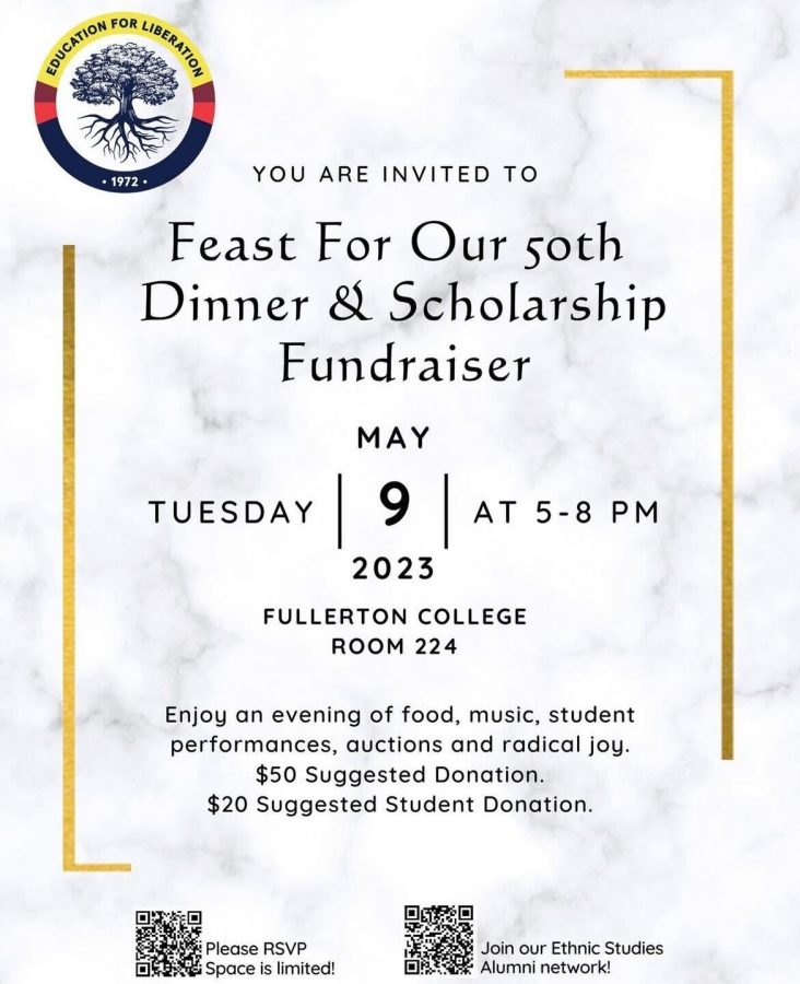 Ethnic studies department's 50th anniversary dinner and scholarship fundraiser will take place on Tuesday, May 9, 2023, in the