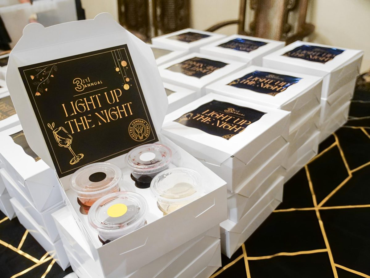 The Electric Company offered people who attended Light Up The Night specific wine tasting samples, named with a purpose. Each type of wine was meant to represent a theme of a play they will be putting on in 2024.