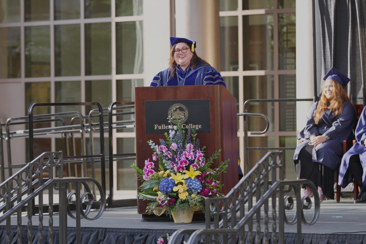 Fullerton College president Cynthia Olivo speaks to the audience at her Investiture ceremony on Friday, Sept. 29, 2023.