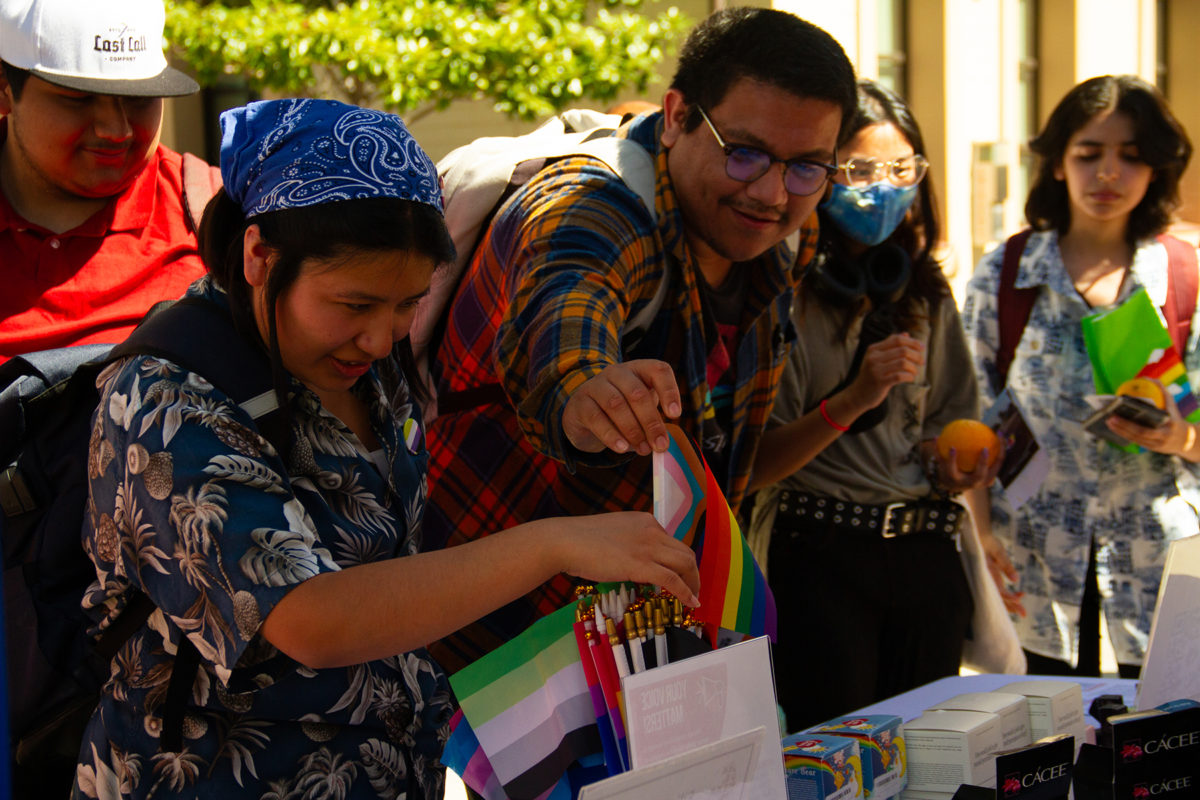 Students grab their respective pride flags offered by VROC.