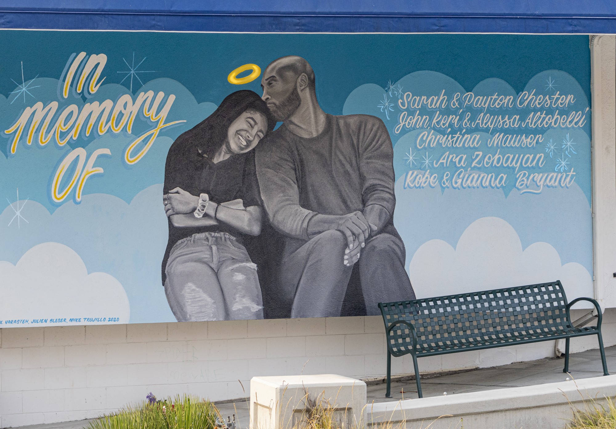 Mike Trujillo mural rests alongside a pavilion in Corona Del Mar. local residences have stated that Kobe had frequently gone to said store. Photo: Thomas Murray Editing: Mariah Winsborrow