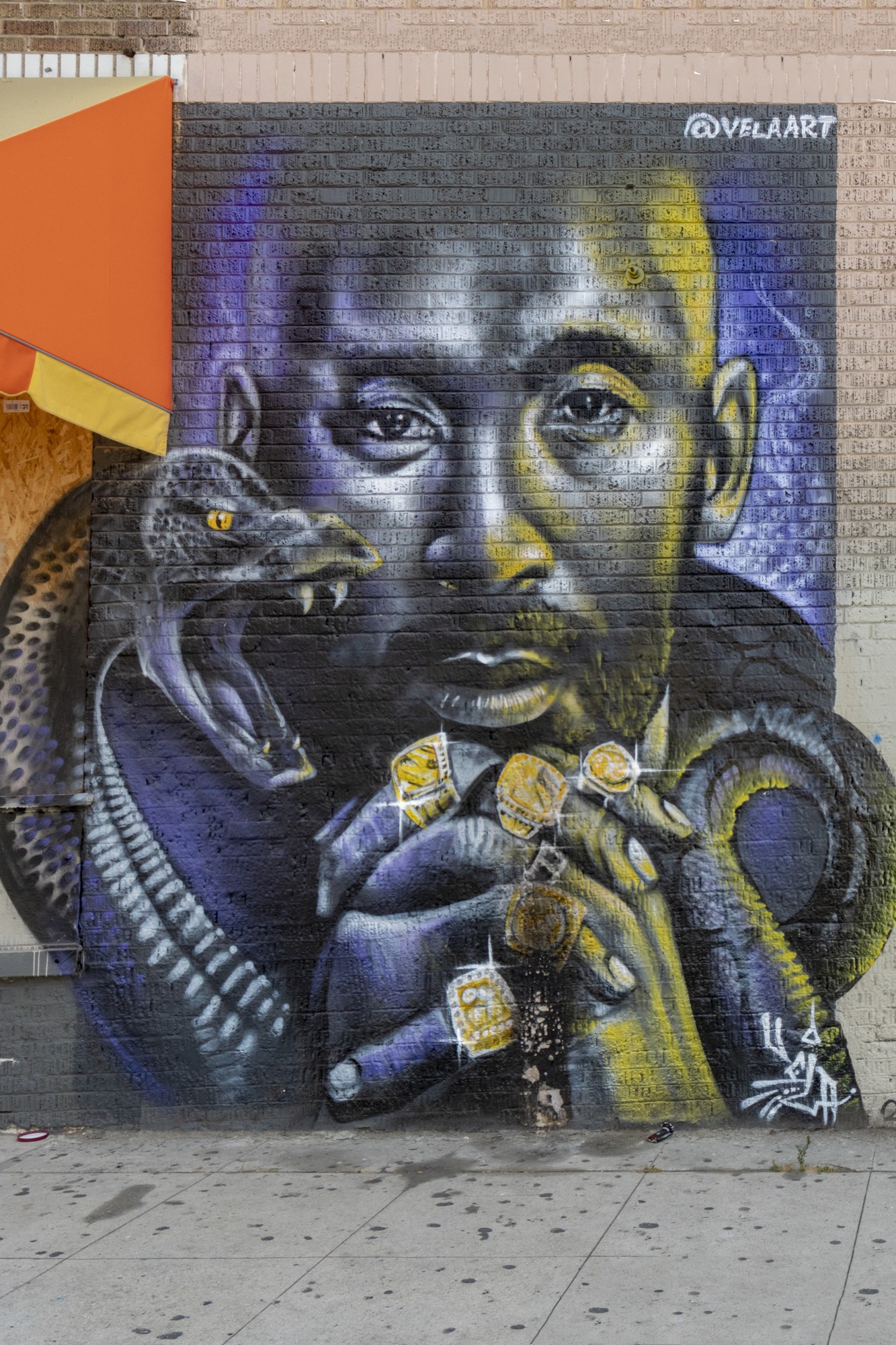 Sebastian vela painted his mural of Kobe with a black mamba snake on Jan. 29 in the corner of TK and TK in Boyle Heights. Vela says he moved to Los Angeles because there was such a great demand for Kobe murals Photo: Thomas Murray Editing: Mariah Winsborrow