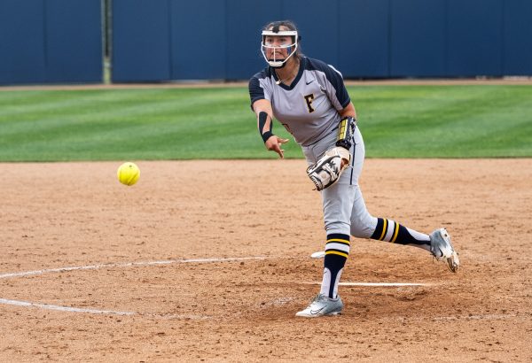 Allyson Fuentes delivers a pitch for Fullerton College during the team’s 3-0 playoff victory over Antelope Valley on May 4, 2024.