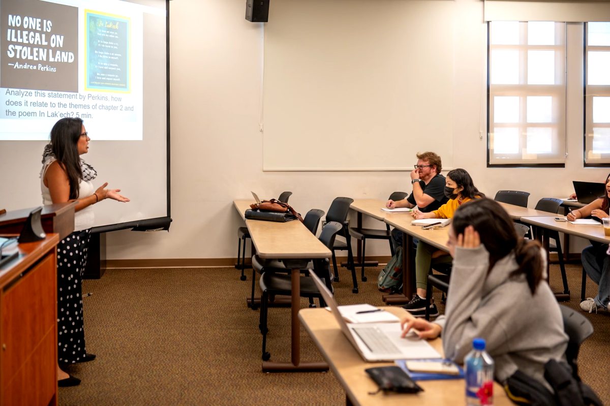 Instructor Delgado Noguera and her students during their American Ethnic studies class on Tuesday Sept. 10, 2024. 