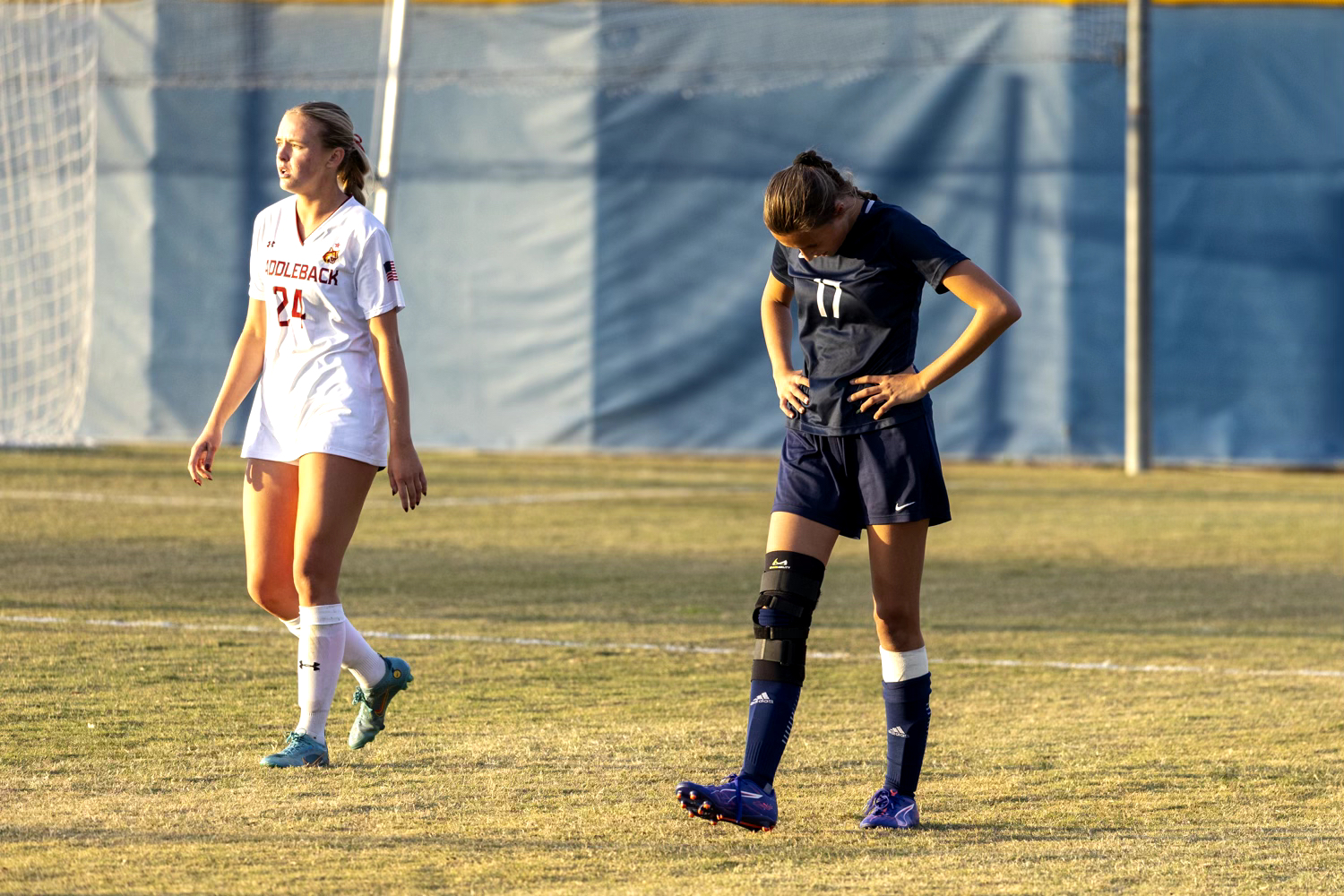 Fullerton player hangs their head during the match on Friday, Nov. 15, 2024.