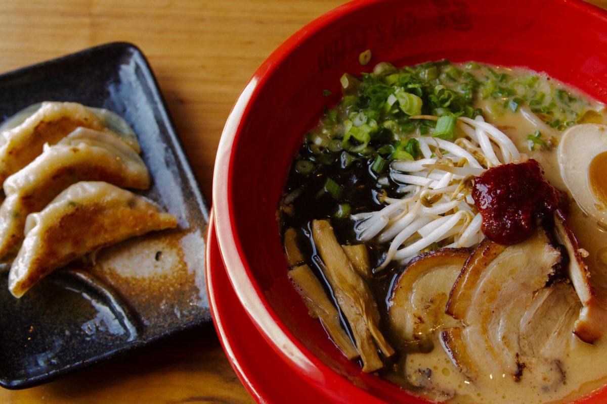 Slurp up this bowl of Aka Ramen from What’s Up Men for $15.25. This flavorful dish features a rich miso base, complemented by tender slices of pork, crisp bamboo shoots and fresh bean sprouts.