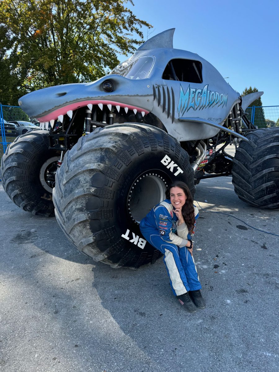 Ashley Sanford poses in front of her Megalodon monster truck at the Pacific Colosseum in Vancouver, British Colombia, Canada, on Oct. 2, 2024. (Photos Courtesy of Ashley Sanford)