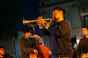 Michael Choi, a trumpet player from CSUF, joined friends to perform jazz music for the community at The Night Owl on Feb. 20, 2025.