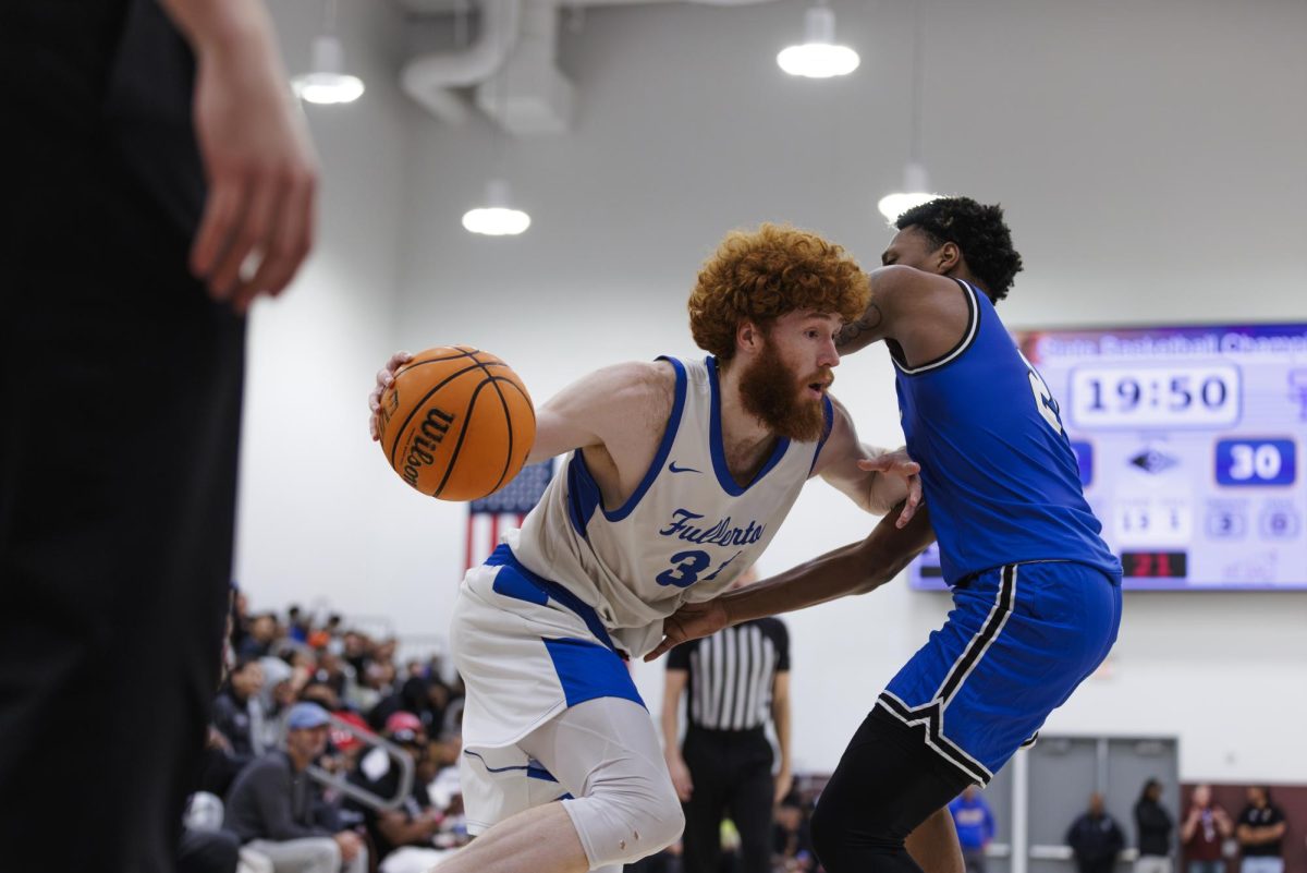 Joe Grahovac attempts to get past the San Bernardino Valley College defender so he can give The Hornets a bigger advantage in the semi-final game of the 3C2A State Tournament in Mt. San Antonio College Walnut, Calif. on Saturday, March 15, 2025