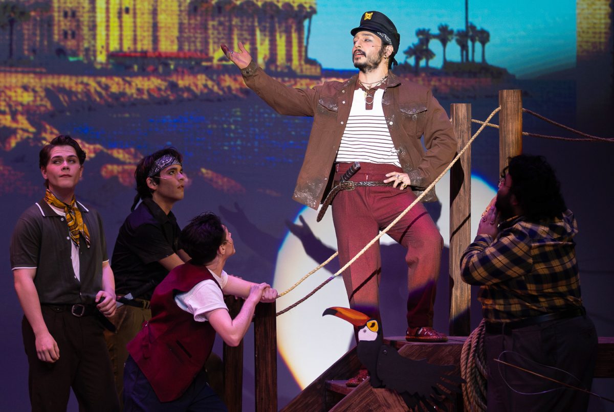 Juan Farias, who plays the pirate king in the musical Pirates Of Penzance, speaks out to his fellow pirate mates about dominance.