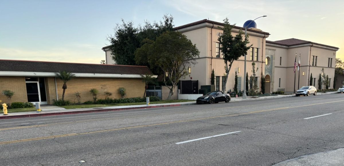 Front of newly acquired building (left) and Student Center (right). 
