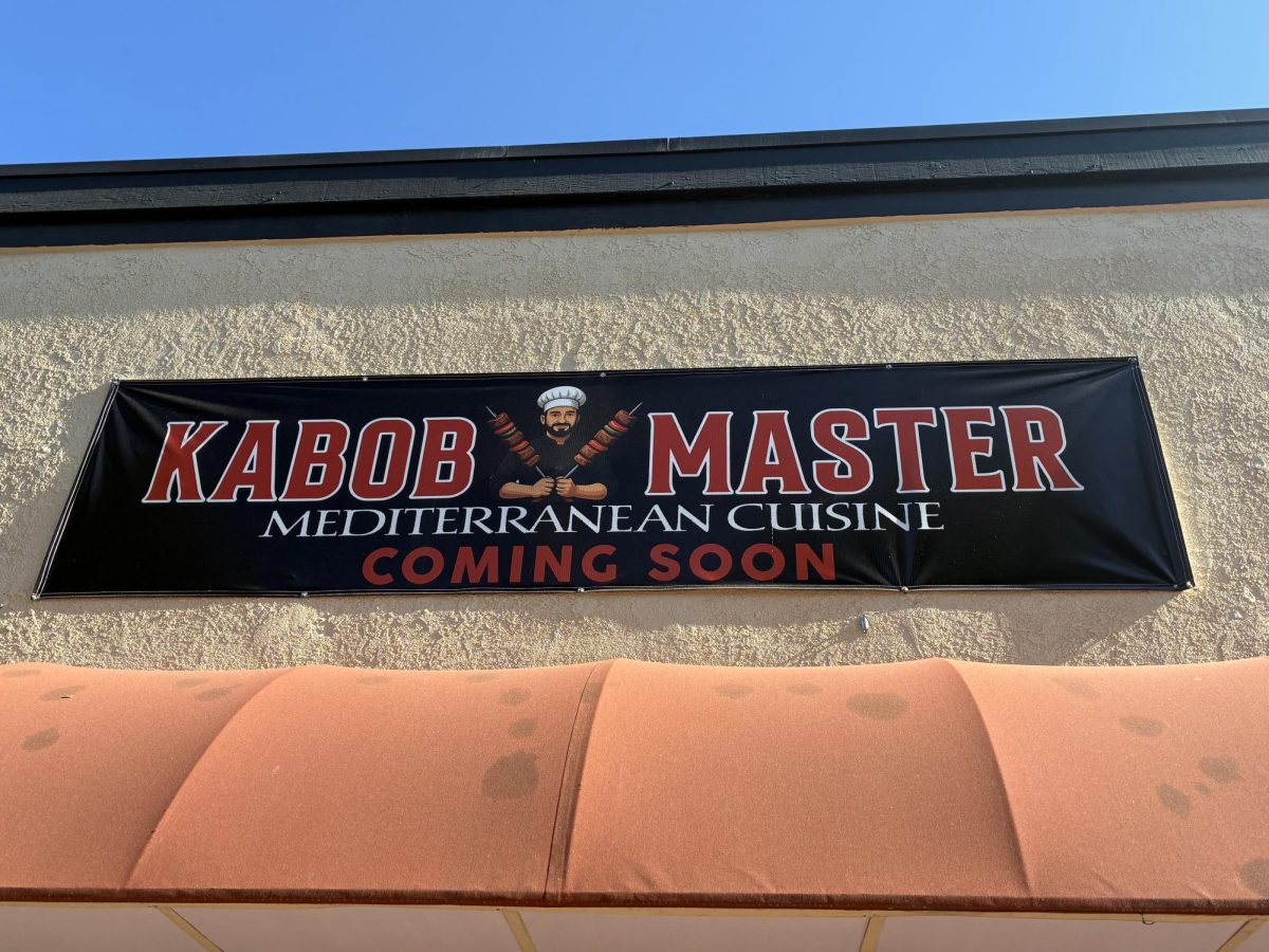 A temporary sign at the Fullerton Kabob Master's is on display until a new one, notifying the public that they are halal, is ready.